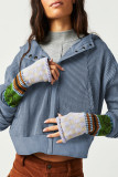 Casual Plaid Solid Pocket Hooded Collar Outerwear