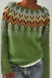 Casual Color Block Contrast O Neck Tops