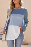 Casual Color Block Contrast O Neck Tops