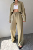 Casual Solid Frenulum Turndown Collar Long Sleeve Two Pieces