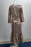 Elegant Print Patchwork High Opening V Neck Printed Dress Dresses