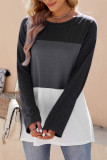 Casual Color Block Contrast O Neck Tops