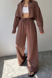 Casual Solid Frenulum Turndown Collar Long Sleeve Two Pieces