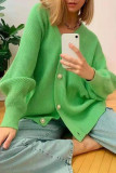 Casual Solid Buttons V Neck Outerwear