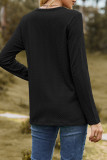 Casual British Style Solid Buttons Slit O Neck Tops