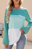 Casual Color Block Contrast O Neck Tops