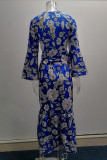 Elegant Print Patchwork High Opening V Neck Printed Dress Dresses