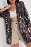 British Style Elegant Animal Print Printing Turn-back Collar Outerwear