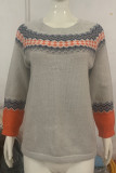 Casual Color Block Contrast O Neck Tops