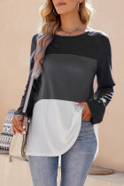 Casual Color Block Contrast O Neck Tops