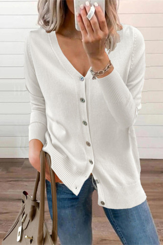 Elegant Solid Buttons V Neck Outerwear