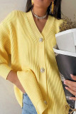 Casual Solid Buttons V Neck Outerwear