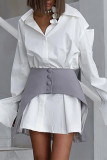 Elegant Solid Buckle Turndown Collar Long Sleeve Two Pieces