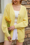 Casual Solid Buttons V Neck Outerwear