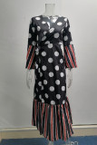 Elegant Print Patchwork High Opening V Neck Printed Dress Dresses