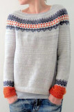 Casual Color Block Contrast O Neck Tops