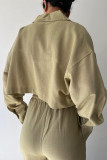 Casual Solid Frenulum Turndown Collar Long Sleeve Two Pieces