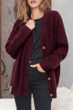 Casual Simplicity Solid Buttons V Neck Tops