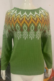 Casual Color Block Contrast O Neck Tops
