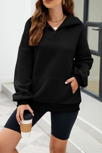 Casual Solid Pocket Zipper Mandarin Collar Tops