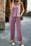 Casual Daily Solid Frenulum V Neck Sleeveless Two Pieces