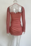 Sexy Solid Hollowed Out Draw String Square Collar Waist Skirt Dresses