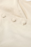 Casual British Style Solid Buttons V Neck Sleeveless Two Pieces