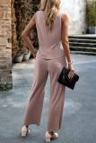 Casual Daily Solid Frenulum V Neck Sleeveless Two Pieces