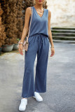 Casual Daily Solid Frenulum V Neck Sleeveless Two Pieces