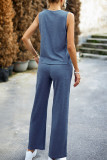 Casual Daily Solid Frenulum V Neck Sleeveless Two Pieces