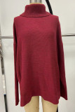 Casual Solid Slit Turtleneck Tops