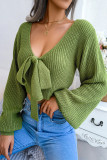Sexy Solid With Bow V Neck Tops