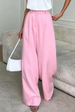 Sweet Elegant Solid Buttons Loose Wide Leg Solid Color Bottoms