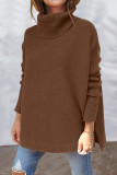 Casual Solid Slit Turtleneck Tops