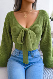Sexy Solid With Bow V Neck Tops