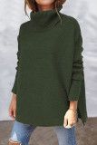 Casual Solid Slit Turtleneck Tops