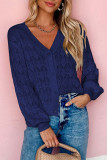Casual Solid Hollowed Out V Neck Outerwear