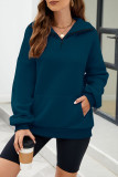 Casual Solid Pocket Zipper Mandarin Collar Tops