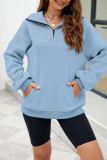 Casual Solid Pocket Zipper Mandarin Collar Tops