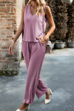 Casual Daily Solid Frenulum V Neck Sleeveless Two Pieces