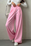 Sweet Elegant Solid Buttons Loose Wide Leg Solid Color Bottoms