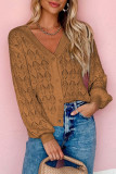 Casual Solid Hollowed Out V Neck Outerwear