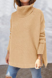 Casual Solid Slit Turtleneck Tops