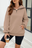 Casual Solid Pocket Zipper Mandarin Collar Tops