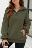Casual Solid Pocket Zipper Mandarin Collar Tops