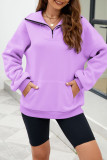 Casual Solid Pocket Zipper Mandarin Collar Tops