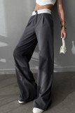 Casual Street Solid Fold Contrast Loose High Waist Wide Leg Patchwork Bottoms
