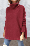Casual Solid Slit Turtleneck Tops