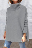 Casual Solid Slit Turtleneck Tops
