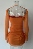 Sexy Solid Hollowed Out Draw String Square Collar Waist Skirt Dresses